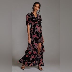 Anthropologie Hutch Floral Velvet Wrap Maxi Dress